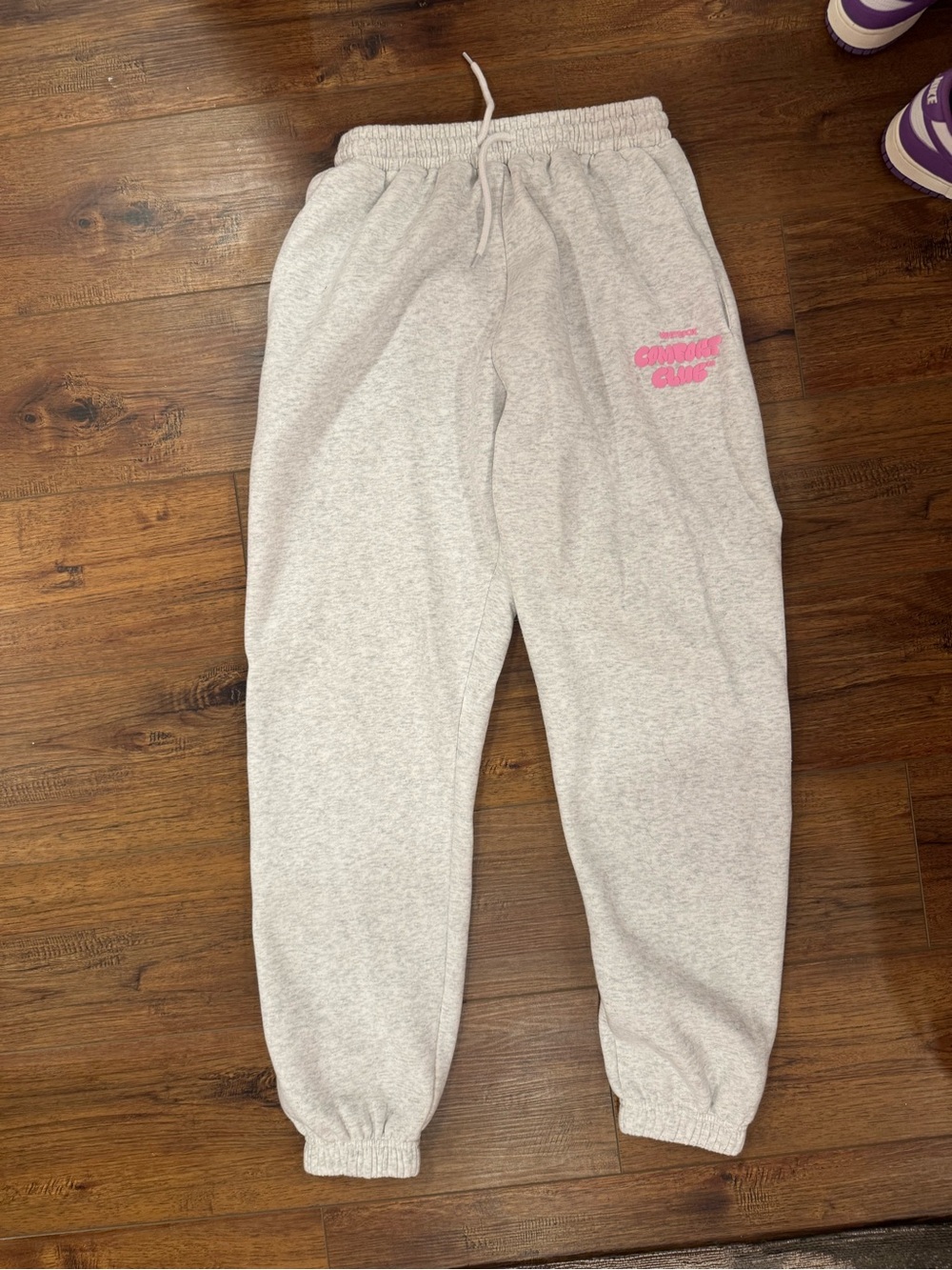 White Fox Boutique Heather Gray Sweatpants with Pink Logo